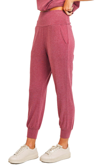 Cozy At Home Soft High Waisted Joggers- Deep Pink