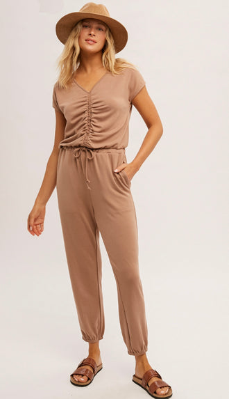 Hudson Soft Rucced Jumpsuit- Cappuccino