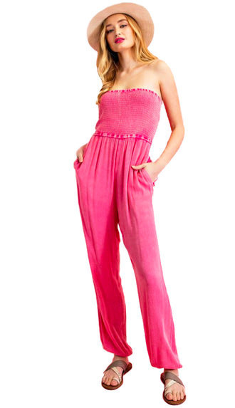 Pure Comfort Smocked Jumpsuit- Hot Pink