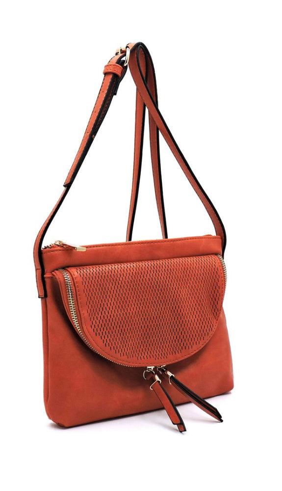 Laser Cut Flap Crossbody Bag- Rust
