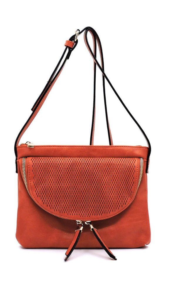Laser Cut Flap Crossbody Bag- Rust