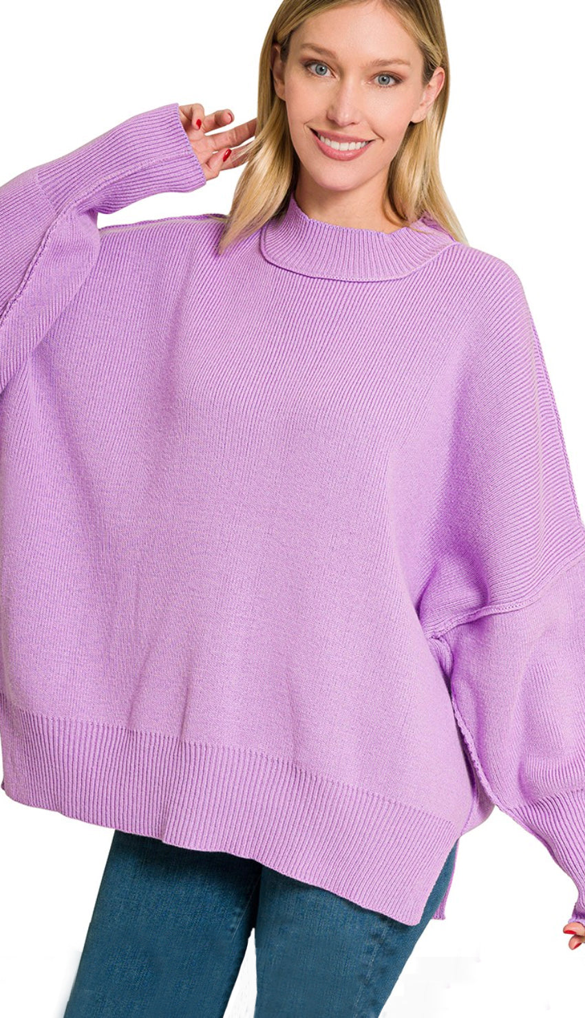 Slit Wind Oversized Down Sweater- Lavender Side