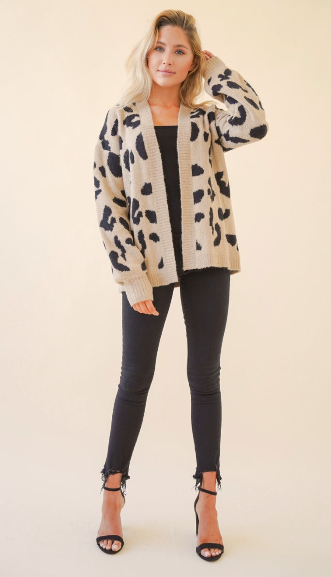 Into The Wild Leopard Open Cardigan- Taupe