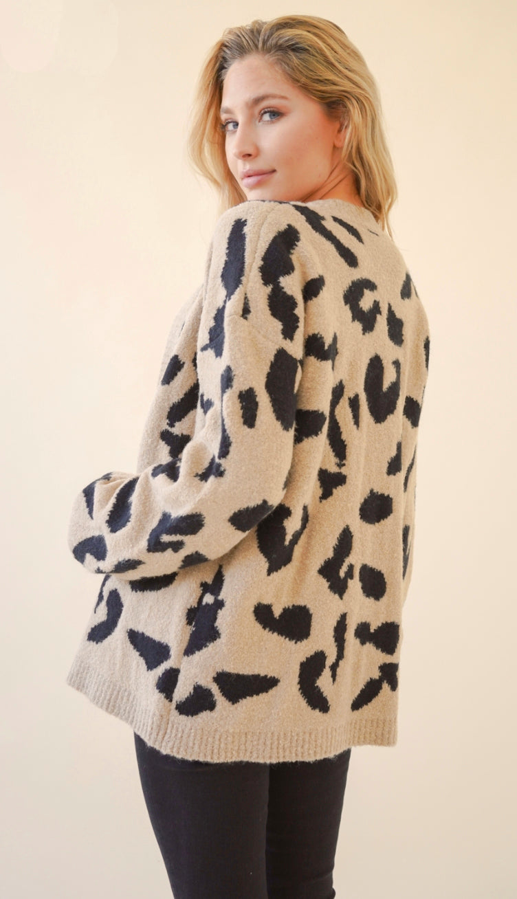 Into The Wild Leopard Open Cardigan- Taupe