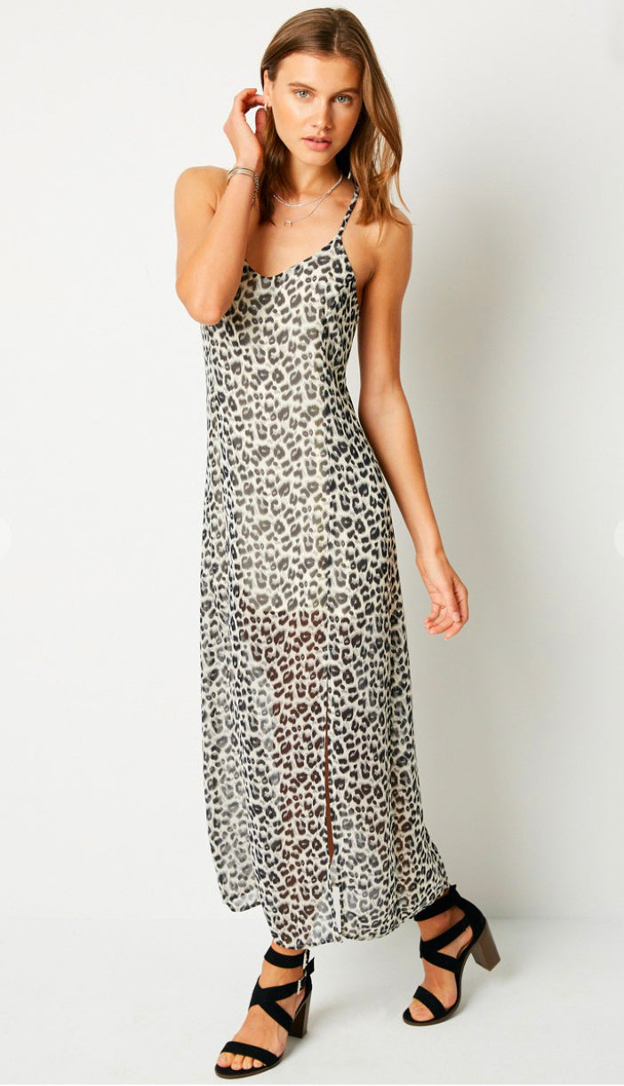 On The Prowl Leopard Slip Maxi Dress- Black