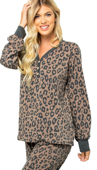 Leopard Print Loungewear Top- Brown