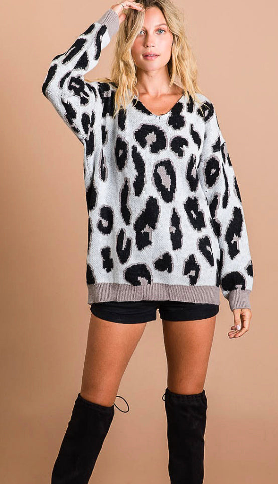 Active Pursuit Leopard Sweater- Ivory/Mocha