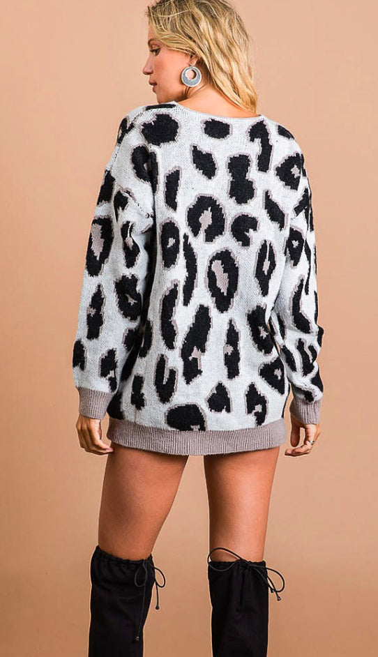 Active Pursuit Leopard Sweater- Ivory/Mocha