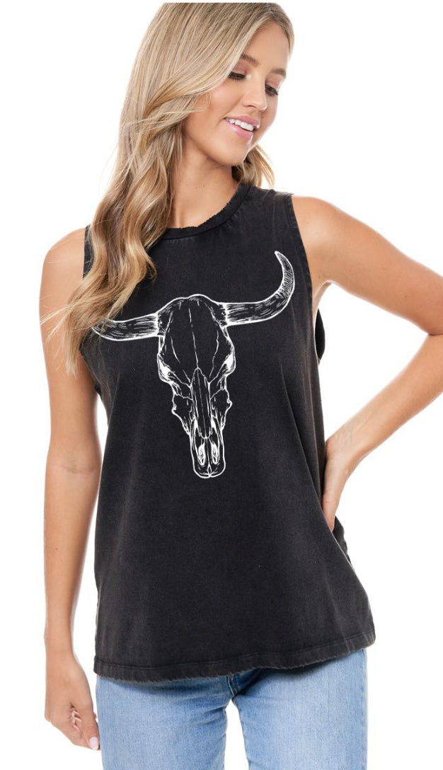 Long Horn Graphic Tank- Sand