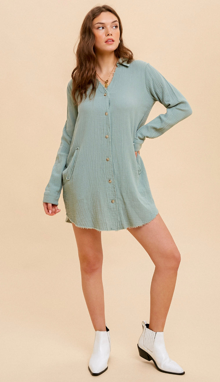 Spring Breeze Textured Collared Tunic- Sage