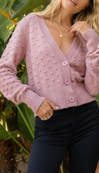 Knobby Button Open Cardigan- Mauve