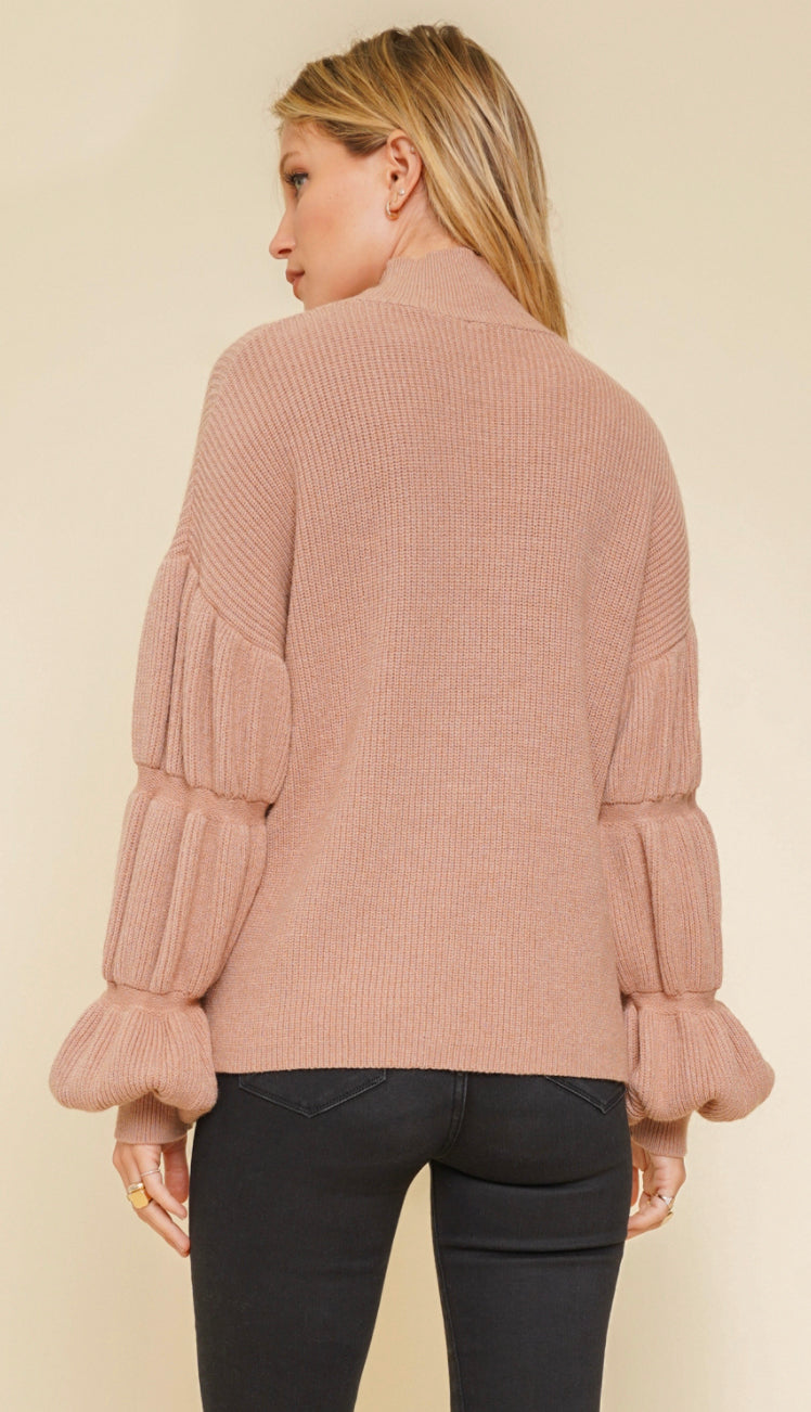 Millie Mock Neck Tube Sleeve Sweater- Mauve/Clay