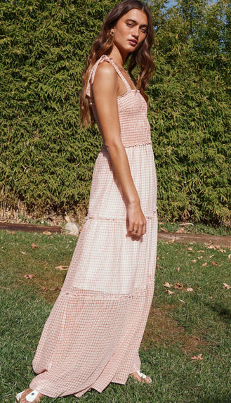 Check On It Tie Shoulder Maxi Dress- Salmon