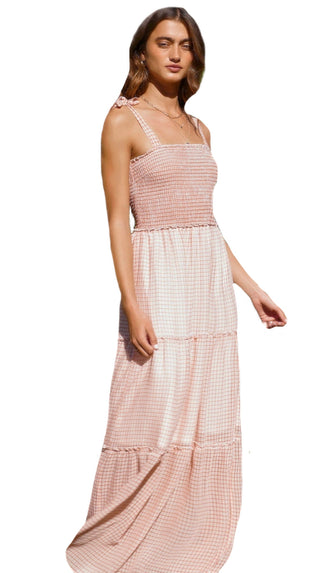 Check On It Tie Shoulder Maxi Dress- Salmon