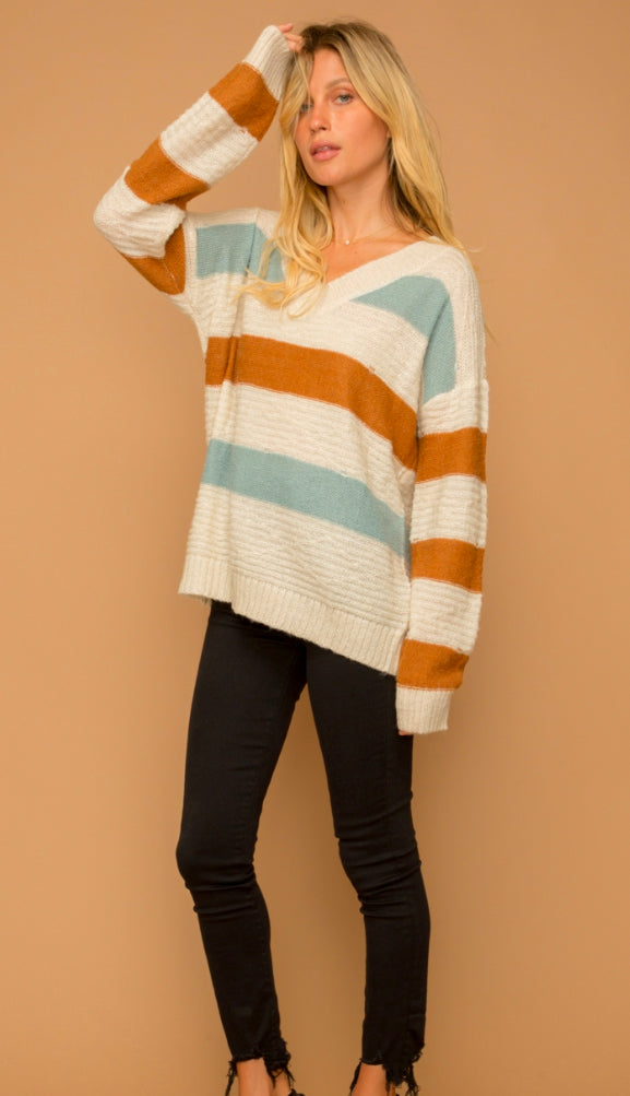 Seasons Change Stripe Sweater- Cream/Mint