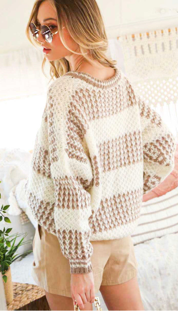 Peyton Chunky Stripe Sweater- Mocha