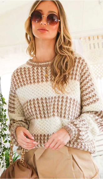 Peyton Chunky Stripe Sweater- Mocha