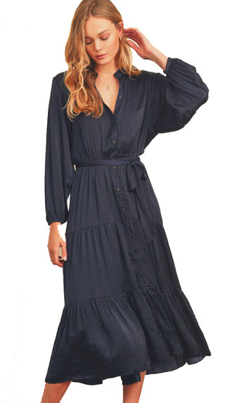 All Occasions Tiered Midi Dress- Navy