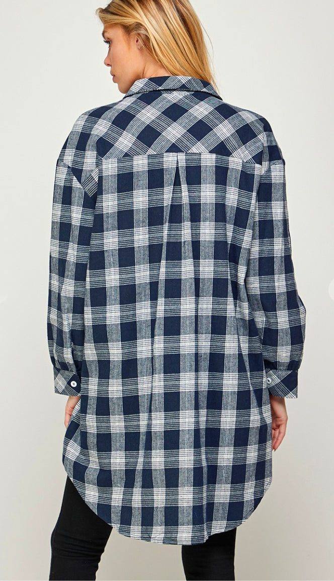 Make Your Way Plaid Top- Navy