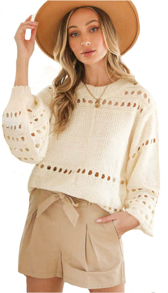 Alessi Balloon Sleeve Knit Sweater- Natural