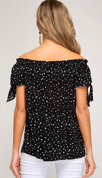Meet You At Midnight Off Shoulder Button Top- Black