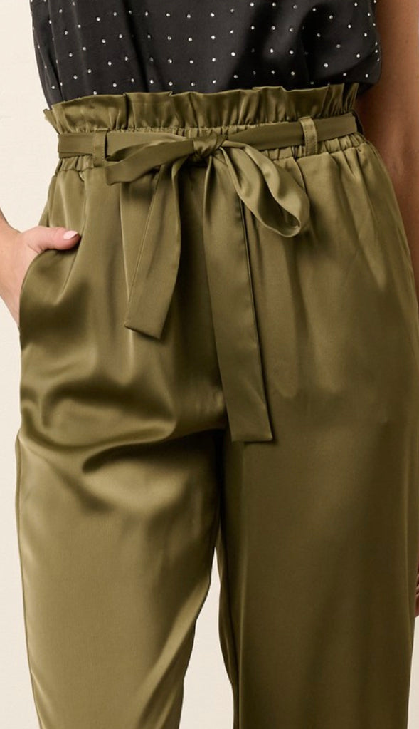 Oliver Satin Paper Bag Olive Pants