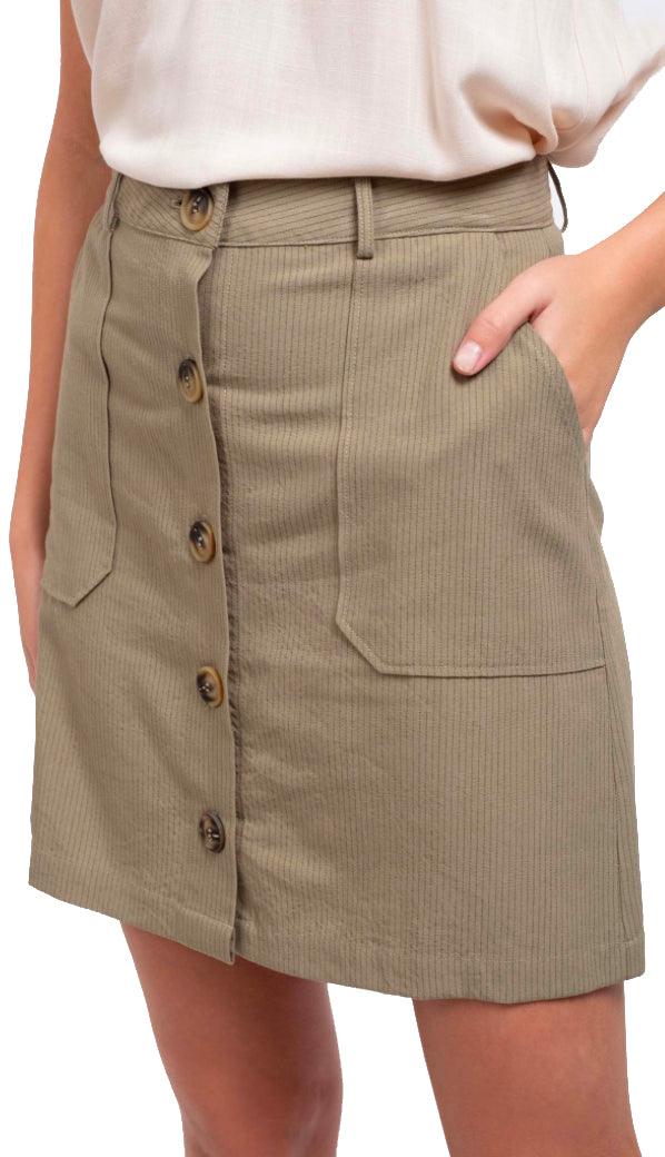Woven Pinstriped Skirt- Light Olive