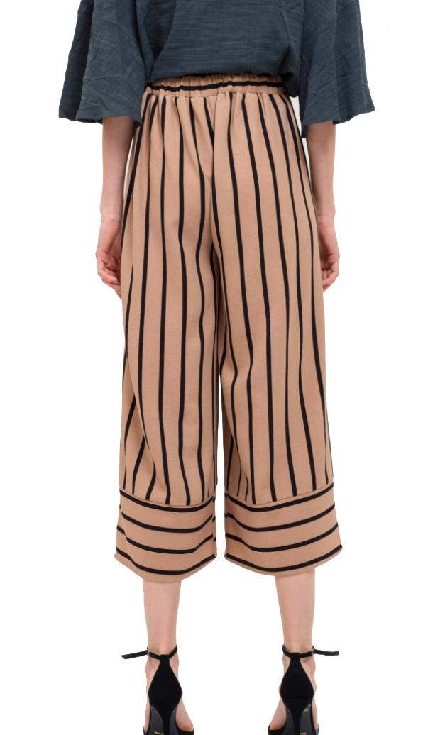 Stripe Culotte Pants- Mocha/Black