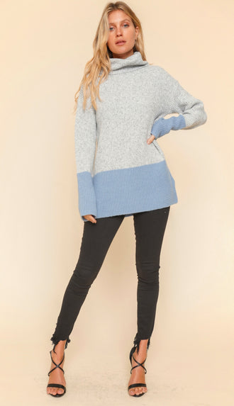 Pretty Thing Turtle Neck Sweater- Periwinkle/Grey