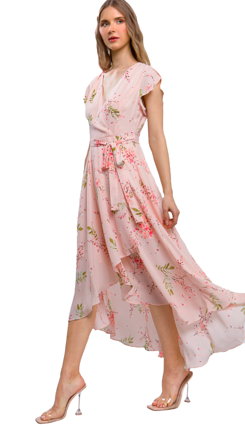 Sweet As Can Be Floral High Low Dress- Blush
