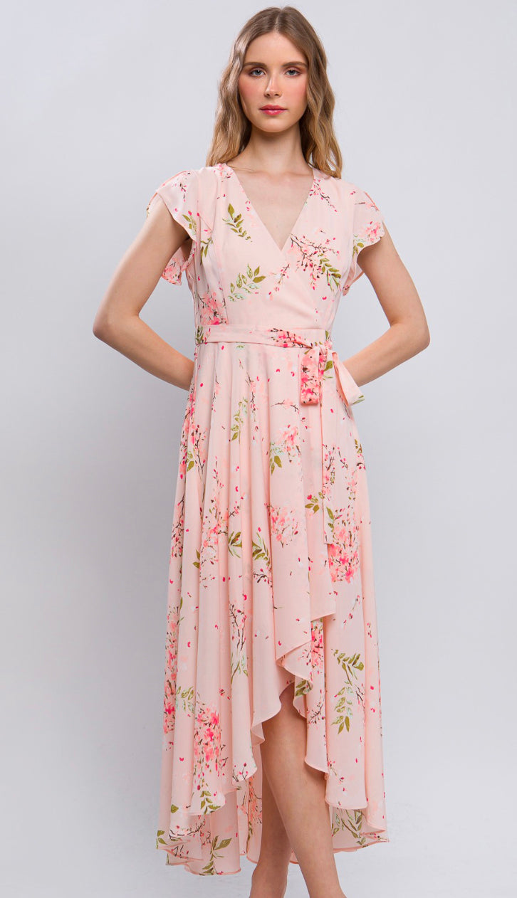 Sweet As Can Be Floral High Low Dress- Blush