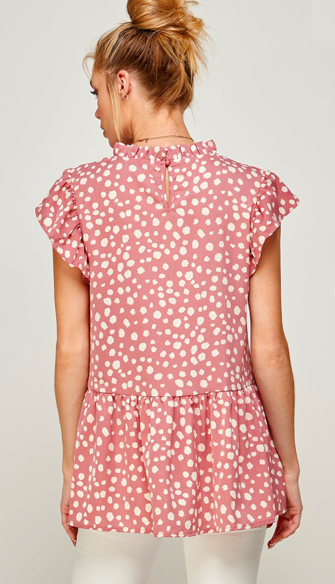 Girly Girl Dotted Tiered Top- Dusty Pink