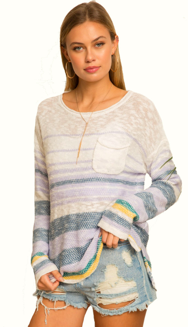 Pretty Kind Pocket Striped Sweater- Lilac Multi