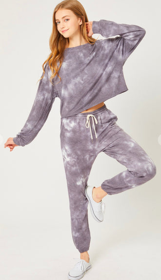 Cozy Kind Of Day Tie Dye Jogger Pants- Slate/Purple