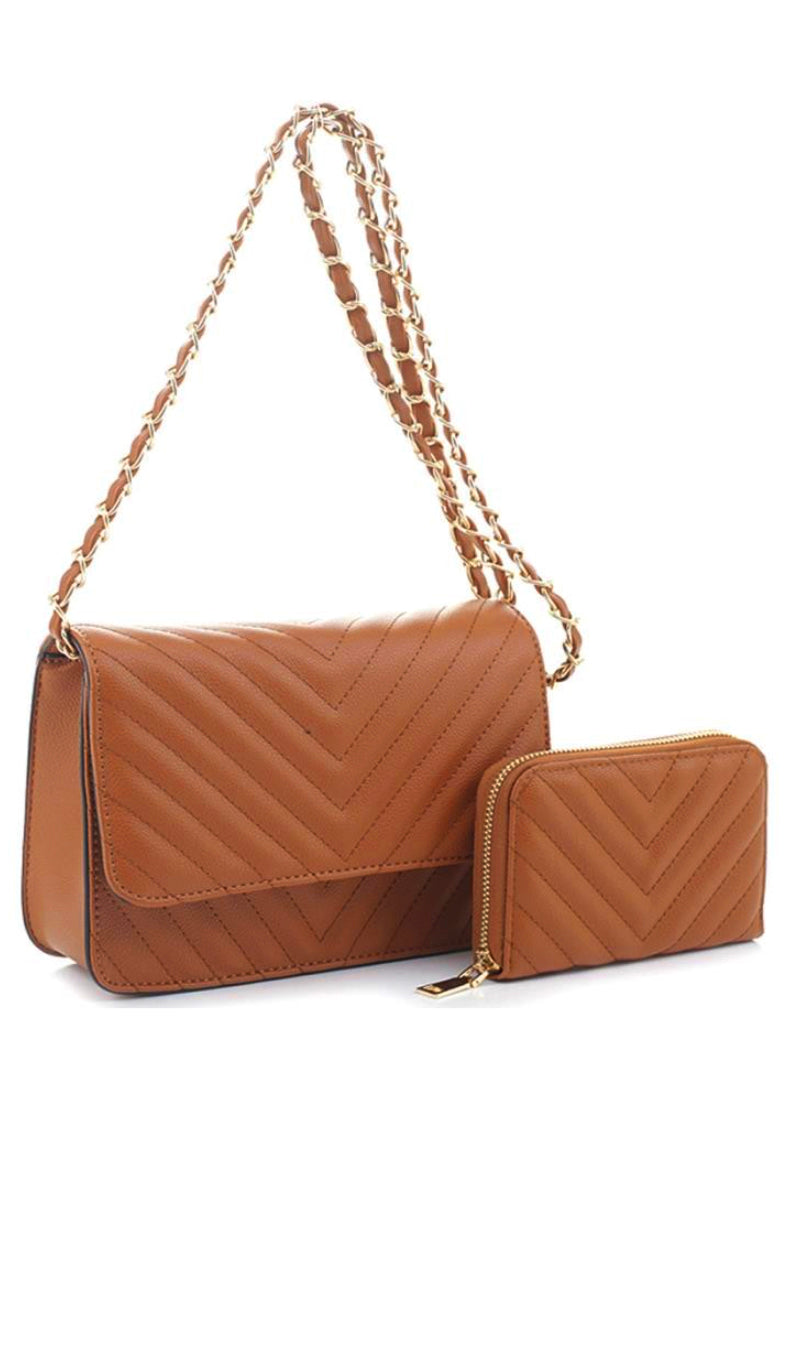 Quilted Magnetic Open Bag- Brown