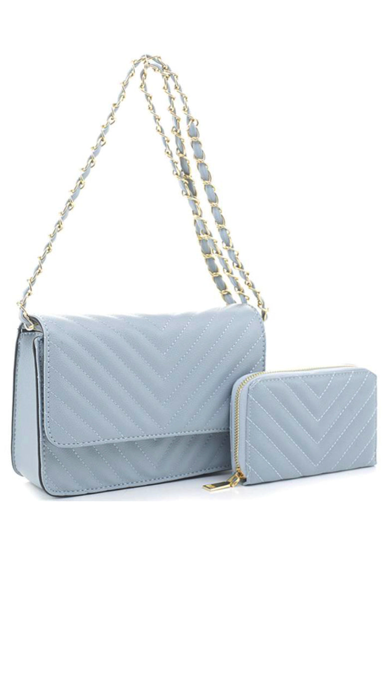 Quilted Magnetic Open Bag- Blue