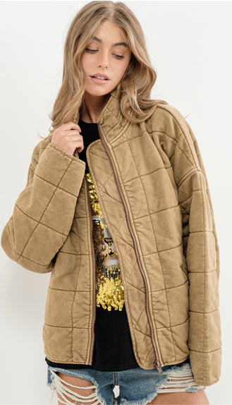 Lulu Washed Quilted Jacket- Brown