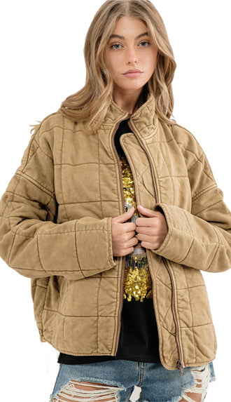 Lulu Washed Quilted Jacket- Brown