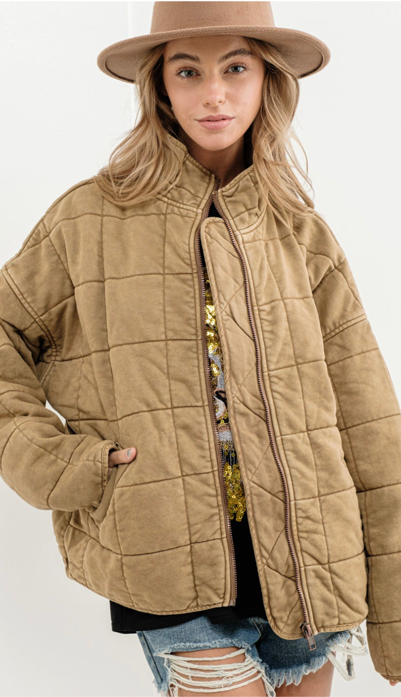 Lulu Washed Quilted Jacket- Brown