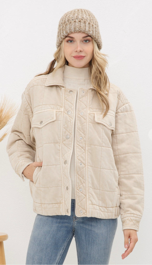 Lolo Washed Quilted Pocket Jacket- Taupe