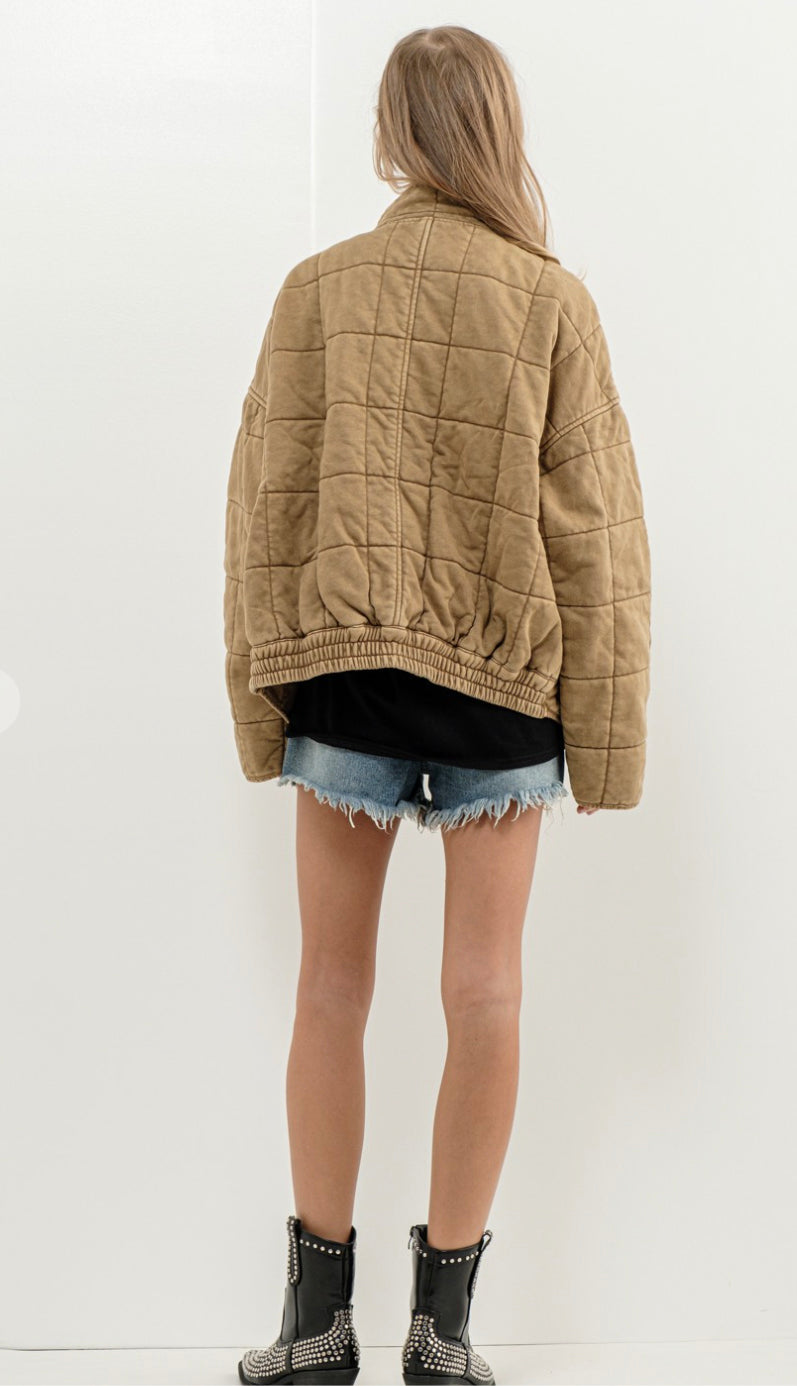 Lulu Washed Quilted Jacket- Brown