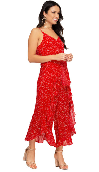 Living Life Front Tie Jumpsuit- Red
