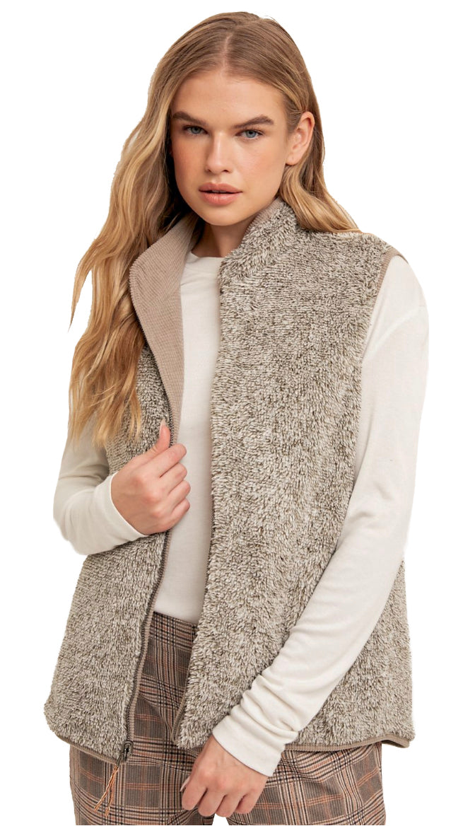 This Or That Reversible Waffle Corduroy Vest- Charcoal