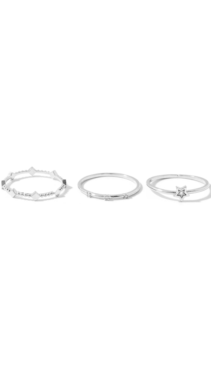 Dainty Metallic Rings Set- Silver