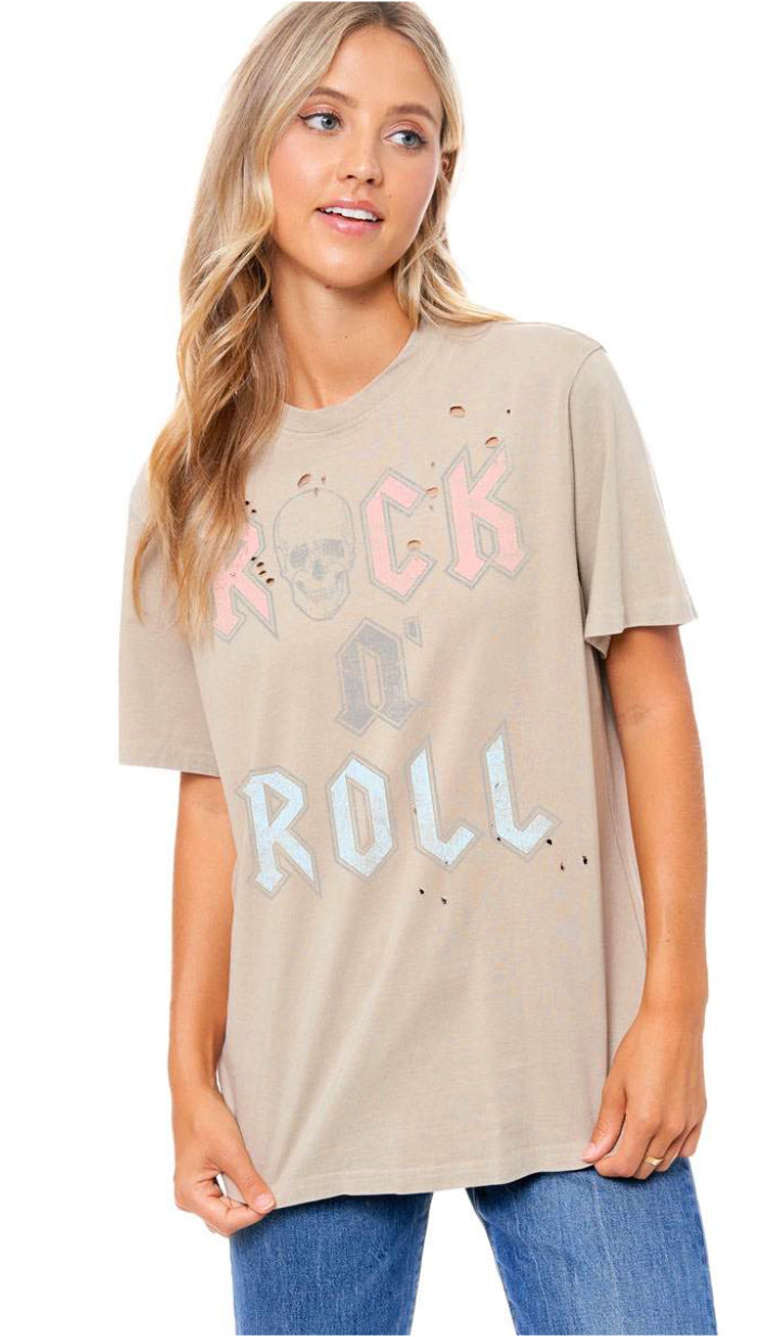 Rock N' Roll Graphic Tee- Camel