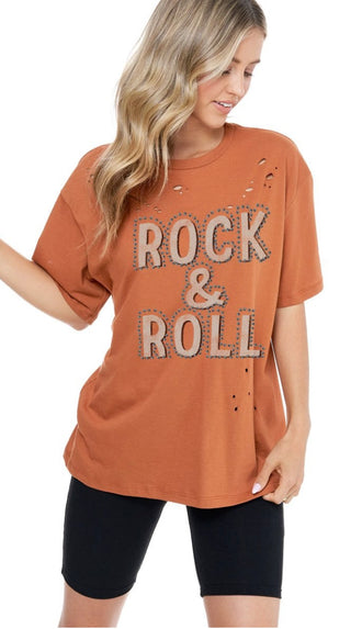 Rock & Roll Punch Out Graphic Tee- Sienna Orange