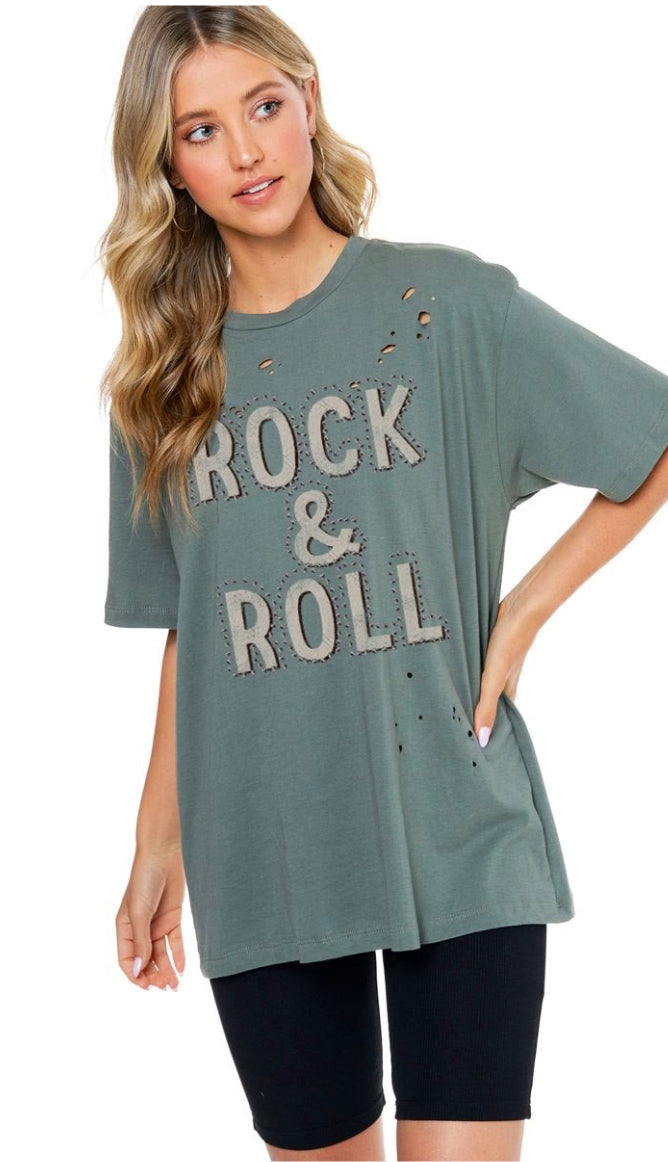 Rock & Roll Punch Out Graphic Tee- Olive