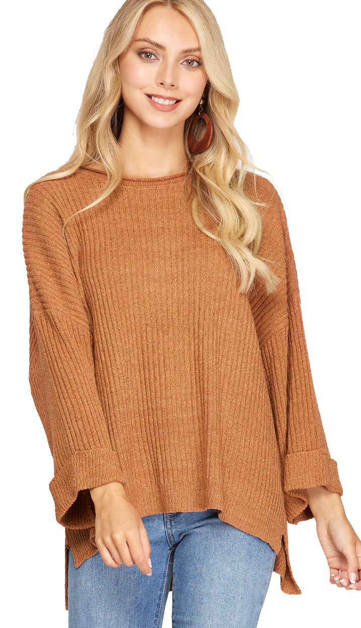 Light To Pack 3/4 Sleeve Sweater- Red Bean