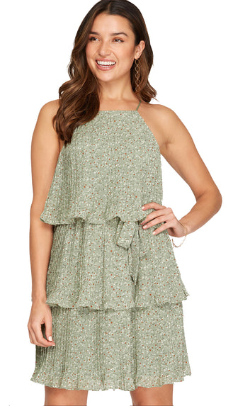 Free To Be Me Tiered Dress- Sage