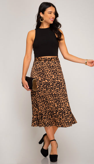 Go To Girl Leopard Midi Skirt- Taupe